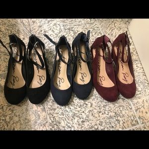 Three pairs American Rag wedge shoes.